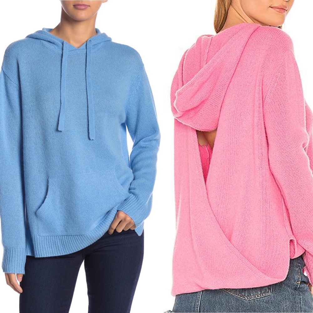 360CASHMERE Bow knit hooded cashmere pullover blue